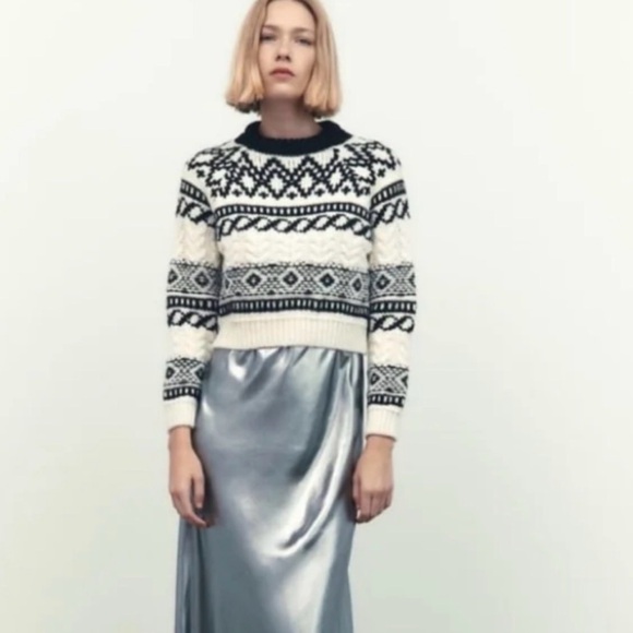 ZARA WOMAN JACQUARD KNIT SWEATER Fair Isle Nordic Apres-ski Chic Graphic S Small - Picture 2 of 11